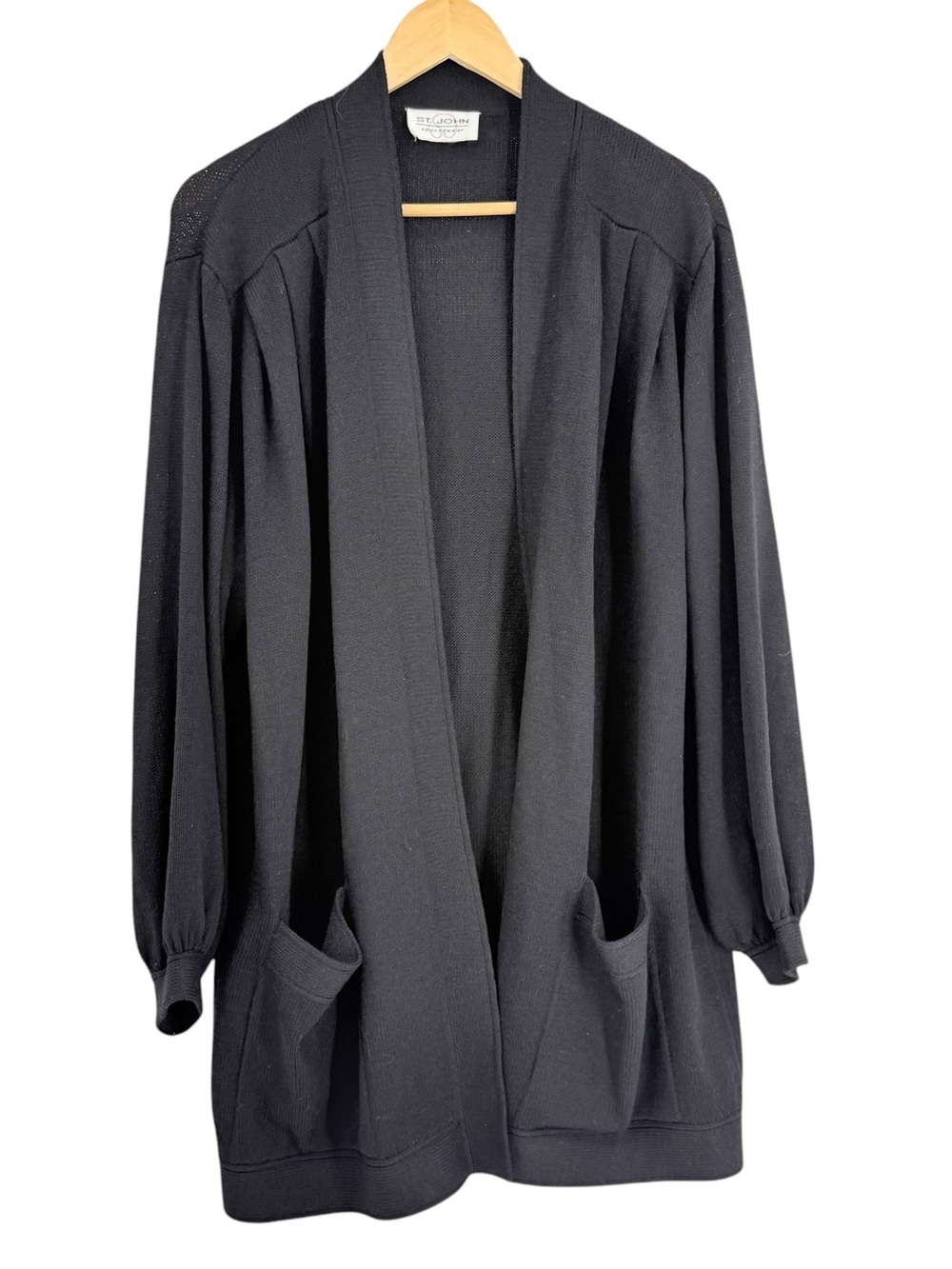 St. John Santana Knit Open Front Mid Length Pocket Cardigan Sweater Size M